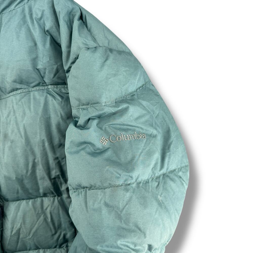 Vintage 80s 90s era Columbia Puffer Jacket Hooded Full Zip Warm Teal Blue Small - Picture 2 of 7